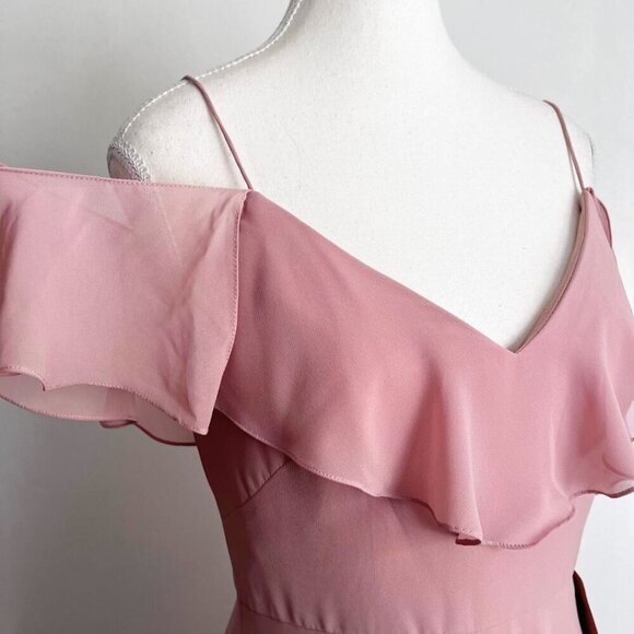 NWT JENNY YOO COLLECTION OLD PINK COLD SHOULDER FLUTTER CHIFFON BRIDESMAID DRESS - Picture 6 of 13